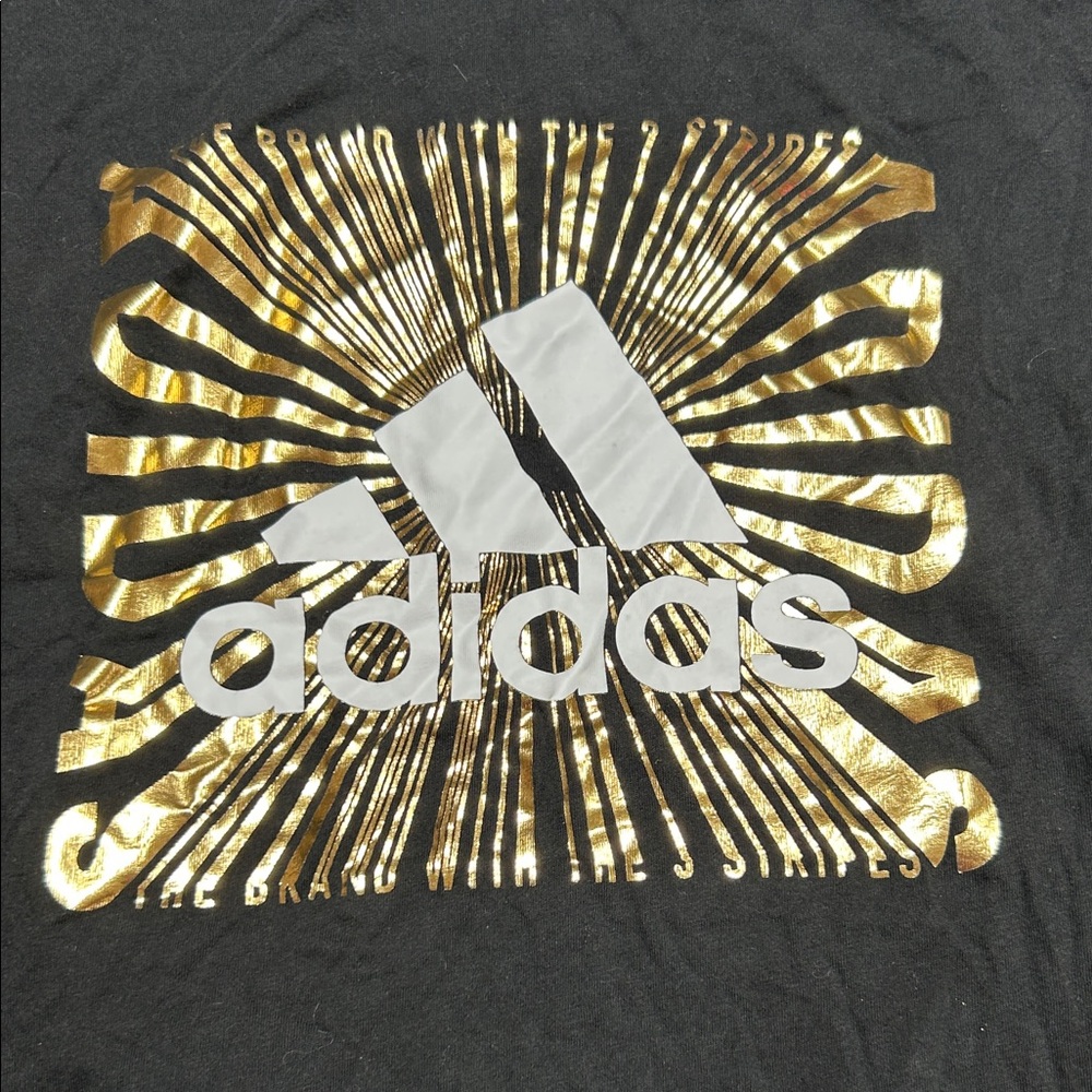 adidas Black Short Sleeve Tee with Gold Graphic Logo - Picture 2 of 3